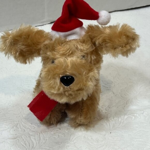 TWO Christmas Stuffed Golden Labradoodles w/Santa Hat & Scarf Toy Plush - Picture 7 of 12